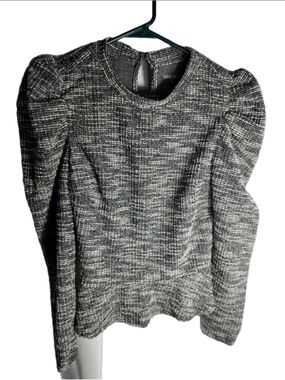 Women's Nine West Tweed Peplum Blouse Size M Black White officewear casual fall